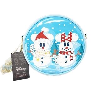 LOUNGEFLY Disney Snowman Mickey Minnie Snow Globe Crossbody NWT